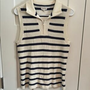 Thread & Supply Cream and Blue Striped V-Neck Sweater